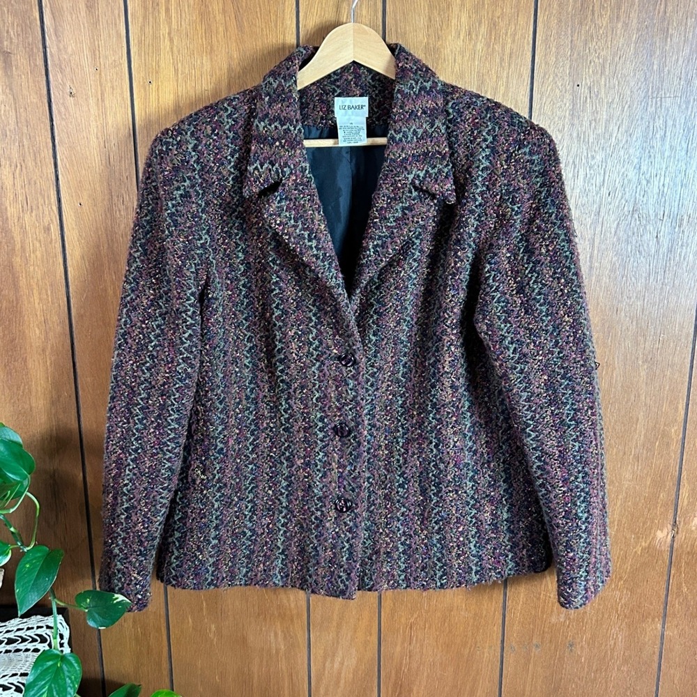 Vintage Liz Baker Chevron Textured Knit Blazer Multi-Color‎ Size 14 Vintage